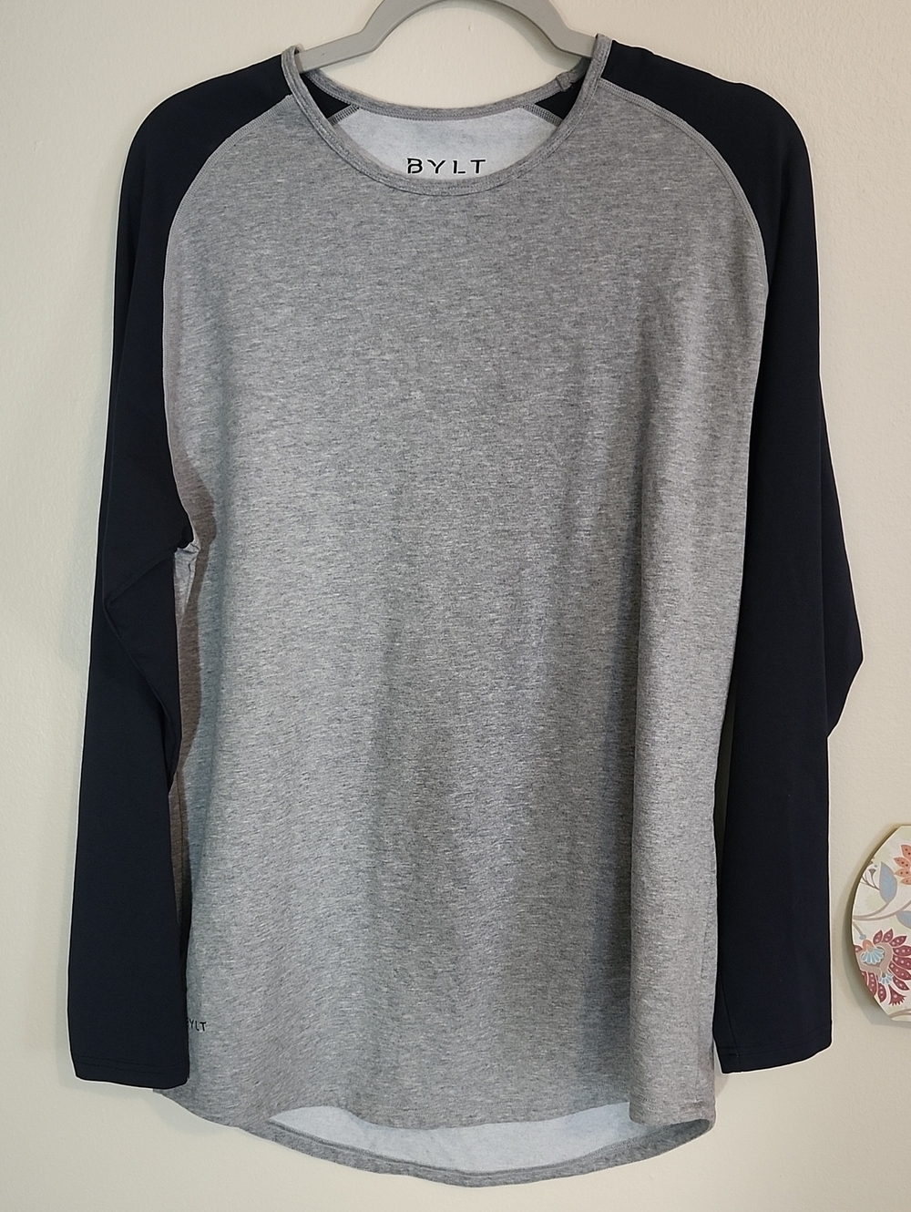 BYLT Men's Grey Crewneck Raglan Sweater with BlackSleeves
